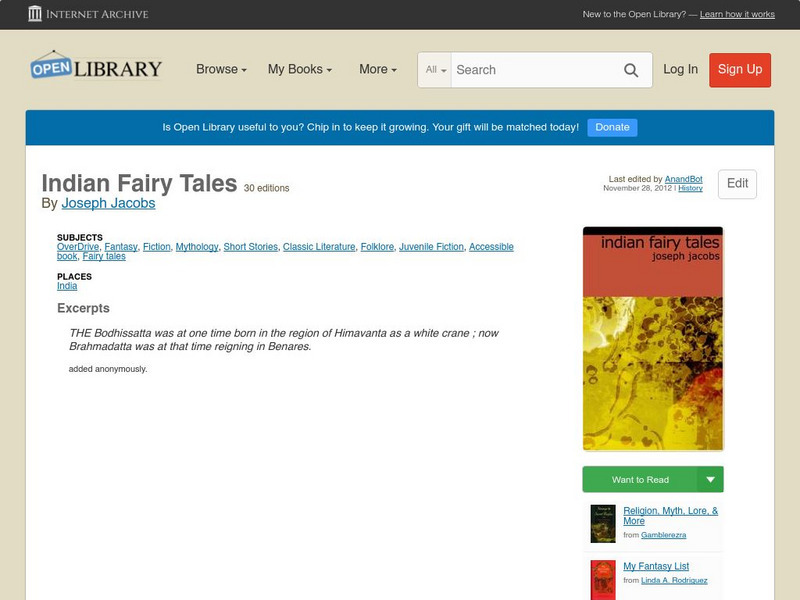 Open Library: Indian Fairy Tales eBook