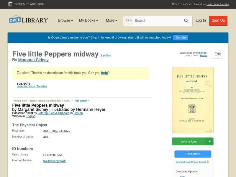 Open Library: Five Little Peppers Midway eBook