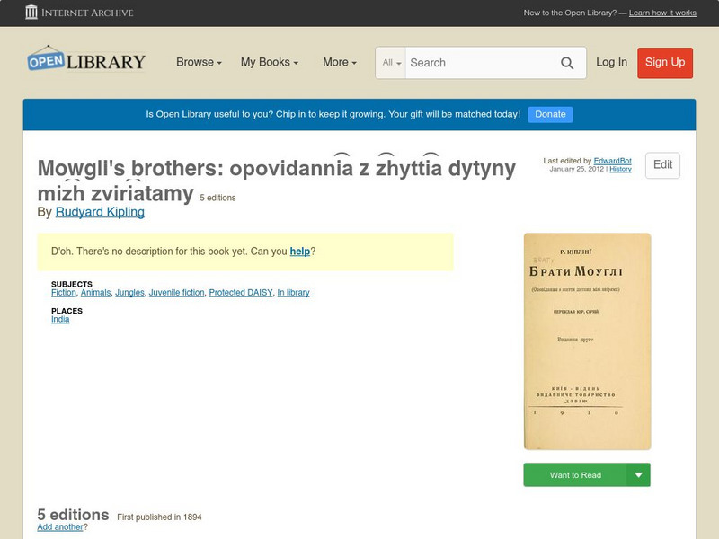 Open Library: Mowgli's Brothers: Opovidann eBook Open Library: Mowgli's Brothers: Opovidann eBook