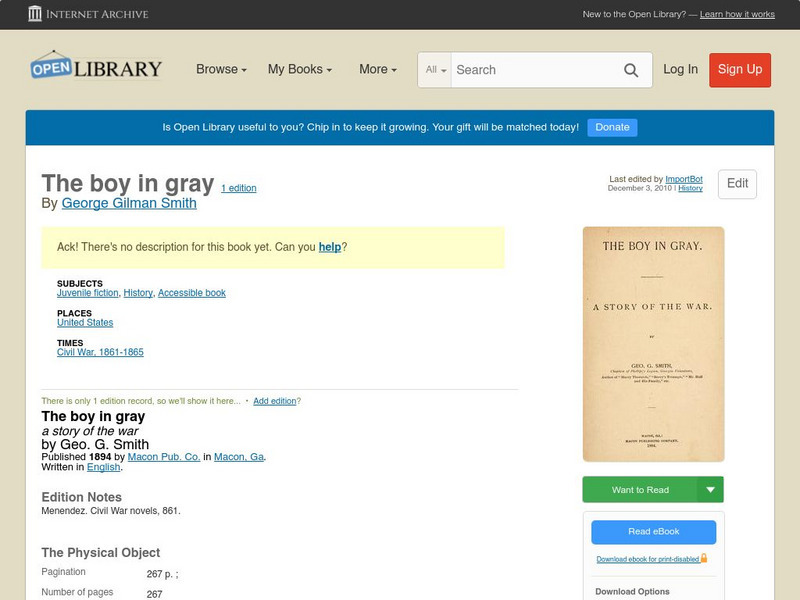Open Library: The Boy in Gray eBook