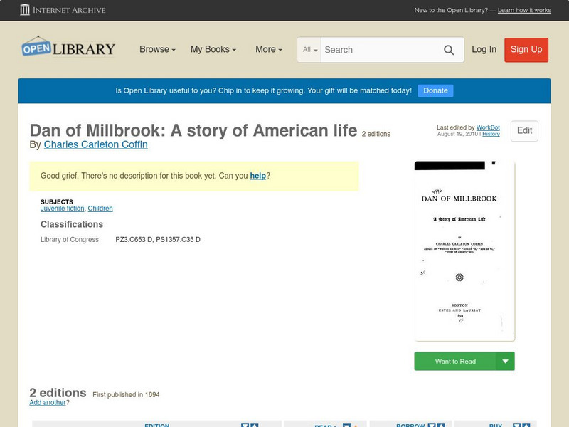 Open Library: Dan of Millbrook: A Story of American Life eBook