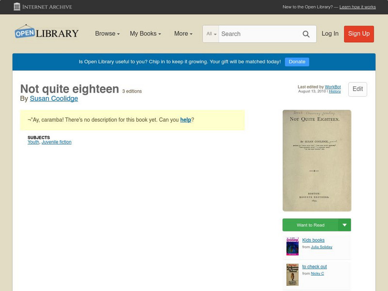 Open Library: Not Quite Eighteen eBook Open Library: Not Quite Eighteen eBook