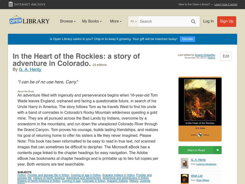 Open Library: In the Heart of the Rockies: A Story of Adventure in Colorado. eBook Open Library: In the Heart of the Rockies: A Story of Adventure in Colorado. eBook