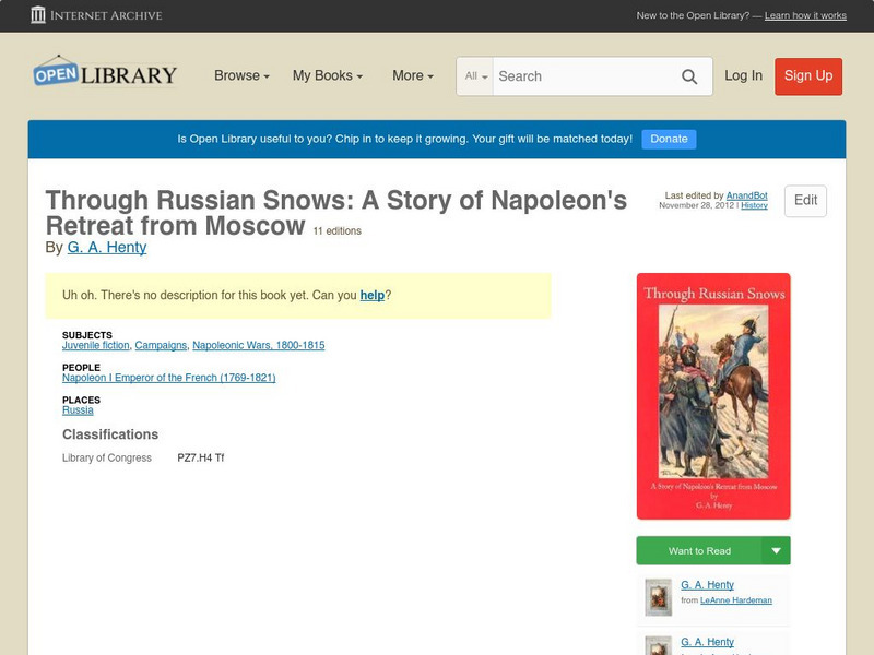 Open Library: Through Russian Snows: A Story of Napoleon's Retreat From Moscow eBook Open Library: Through Russian Snows: A Story of Napoleon's Retreat From Moscow eBook