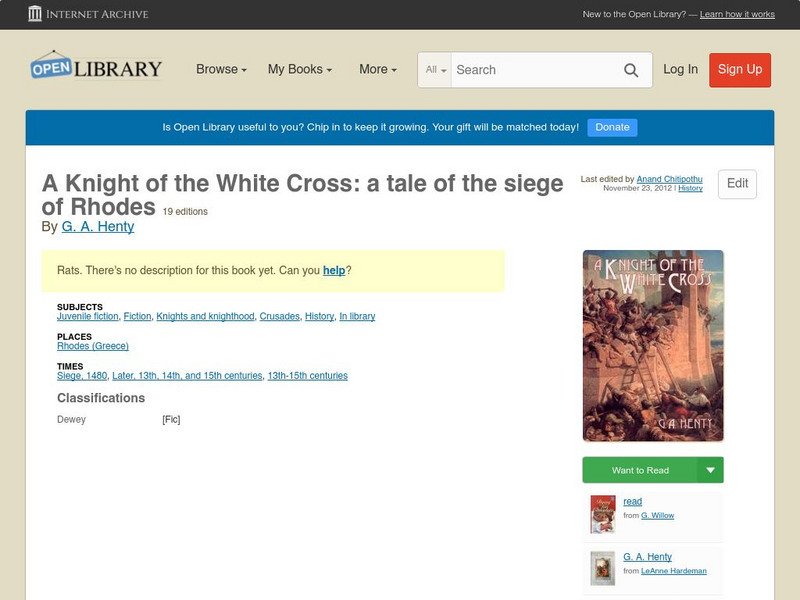 Open Library: A Knight of the White Cross: A Tale of the Siege of Rhodes eBook Open Library: A Knight of the White Cross: A Tale of the Siege of Rhodes eBook