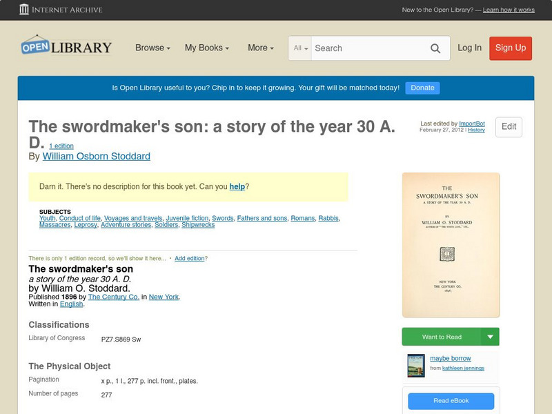 Open Library: The Swordmaker's Son: A Story of the Year 30 A. D. eBook Open Library: The Swordmaker's Son: A Story of the Year 30 A. D. eBook