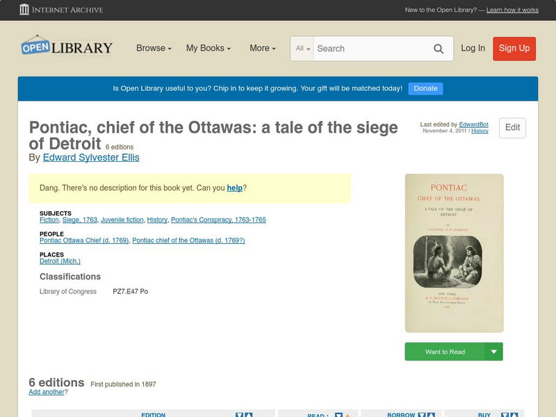 Open Library: Pontiac, Chief of the Ottawas: A Tale of the Siege of Detroit eBook Open Library: Pontiac, Chief of the Ottawas: A Tale of the Siege of Detroit eBook