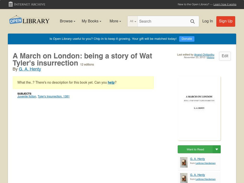 Open Library: A March on London: Being a Story of Wat Tyler's Insurrection eBook Open Library: A March on London: Being a Story of Wat Tyler's Insurrection eBook