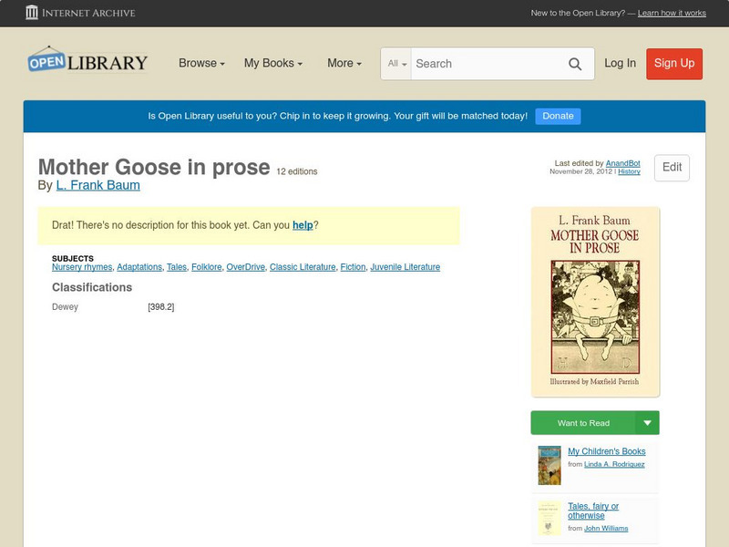 Open Library: Mother Goose in Prose eBook