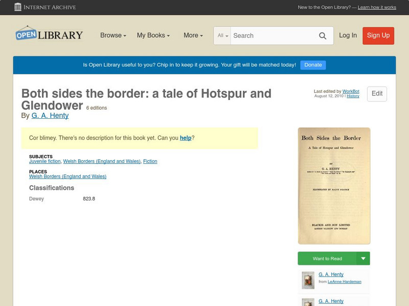 Open Library: Both Sides the Border: A Tale of Hotspur and Glendower eBook Open Library: Both Sides the Border: A Tale of Hotspur and Glendower eBook