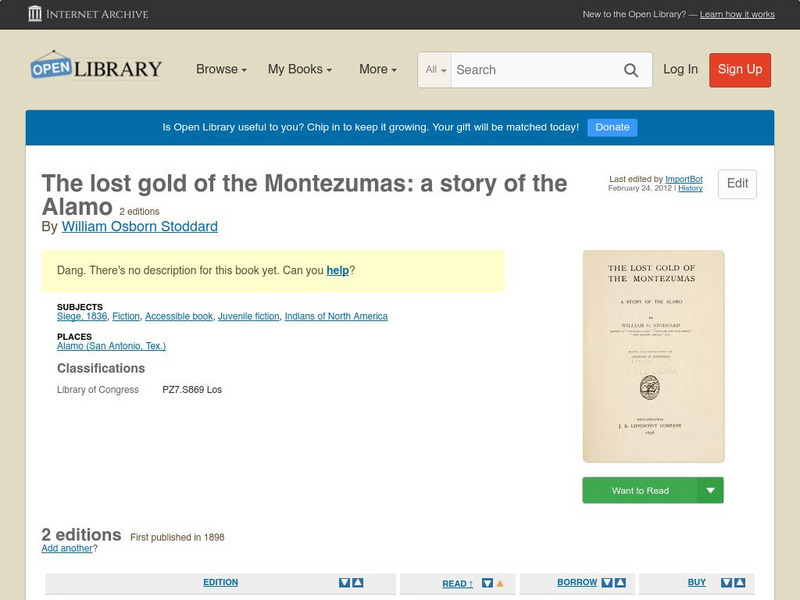 Open Library: The Lost Gold of the Montezumas: A Story of the Alamo eBook Open Library: The Lost Gold of the Montezumas: A Story of the Alamo eBook