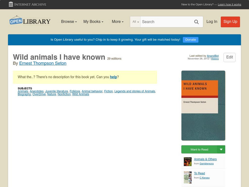 Open Library: Wild Animals I Have Known eBook Open Library: Wild Animals I Have Known eBook