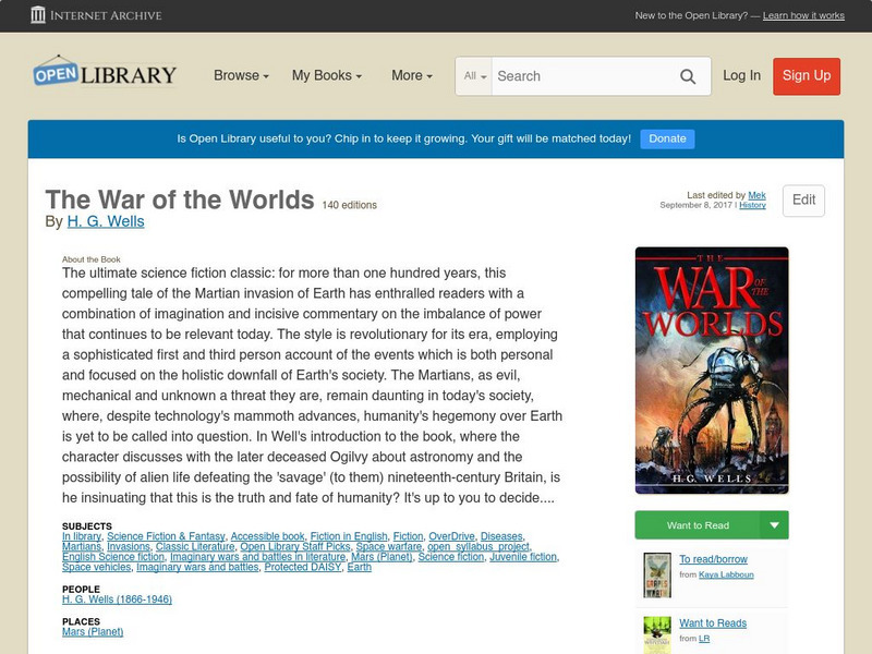 Open Library: The War of the Worlds eBook Open Library: The War of the Worlds eBook
