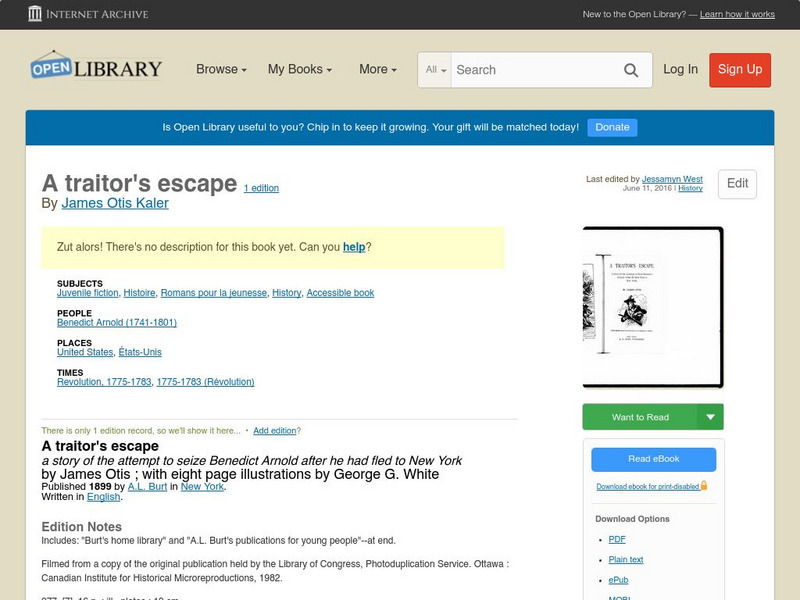 Open Library: A Traitor's Escape eBook
