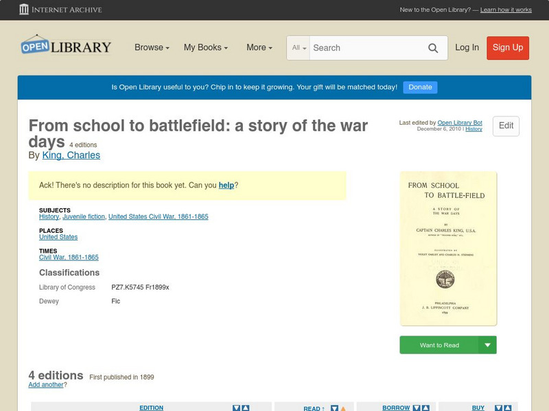 Open Library: From School to Battlefield: A Story of the War Days eBook