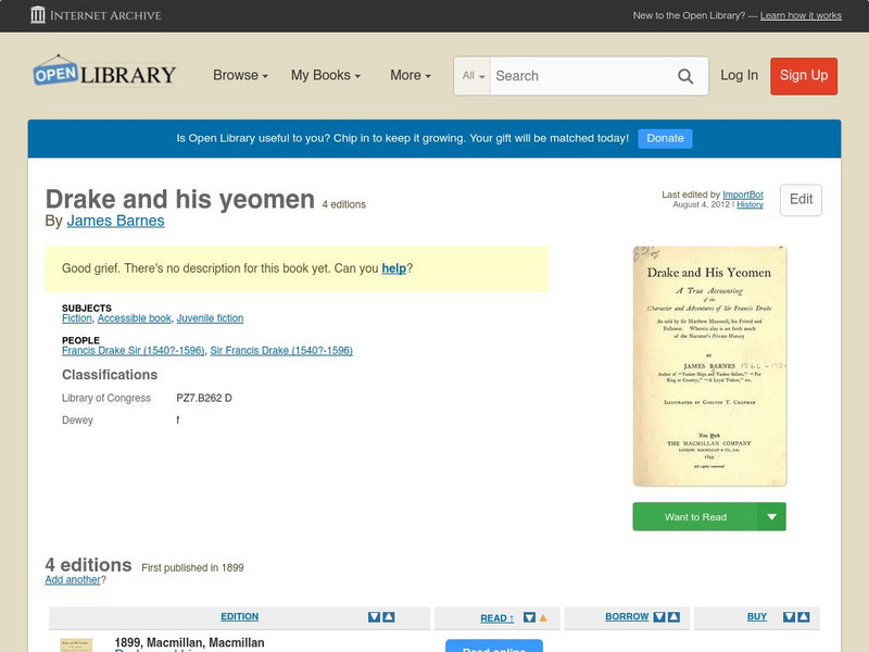 Open Library: Drake and His Yeomen eBook