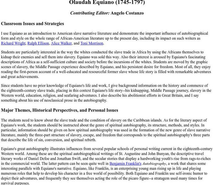 Heath Anthology: Olaudah Equiano (1745 1797) Lesson Plan Heath Anthology: Olaudah Equiano (1745 1797) Lesson Plan