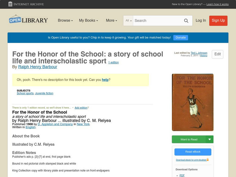 Open Library: For the Honor of the School eBook