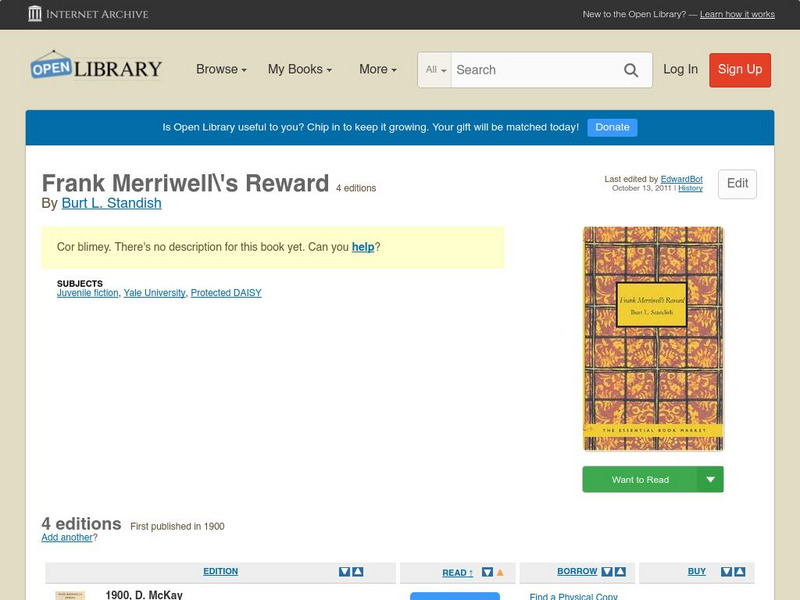 Open Library: Frank Merriwell\'s Reward eBook Open Library: Frank Merriwell\'s Reward eBook