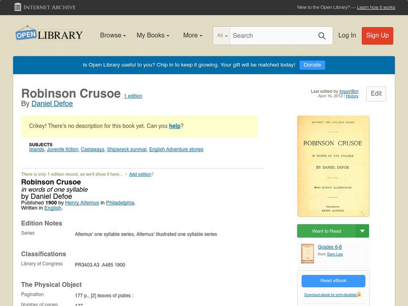 Open Library: Robinson Crusoe eBook