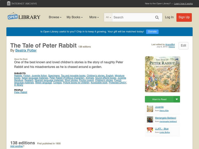 Open Library: The Tale of Peter Rabbit eBook