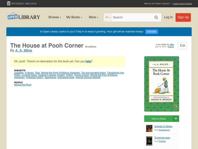 Open Library: The House at Pooh Corner eBook