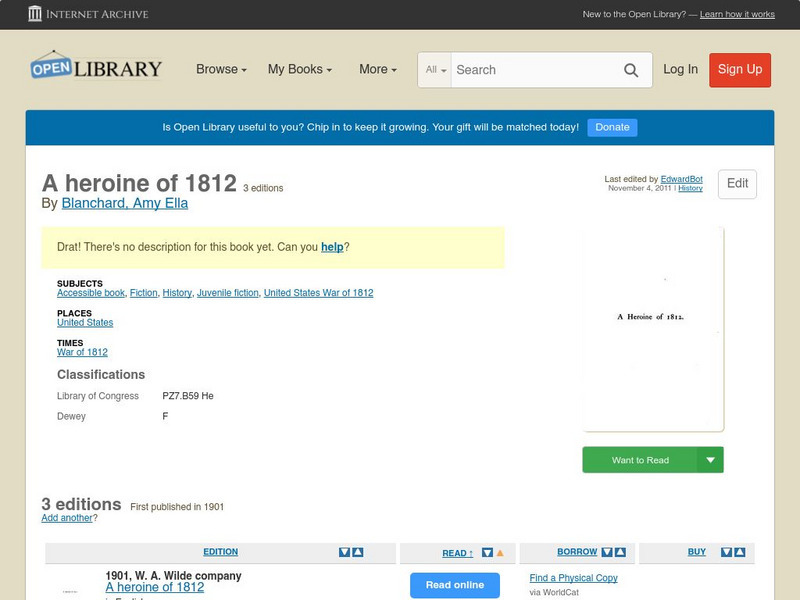 Open Library: A Heroine of 1812 eBook