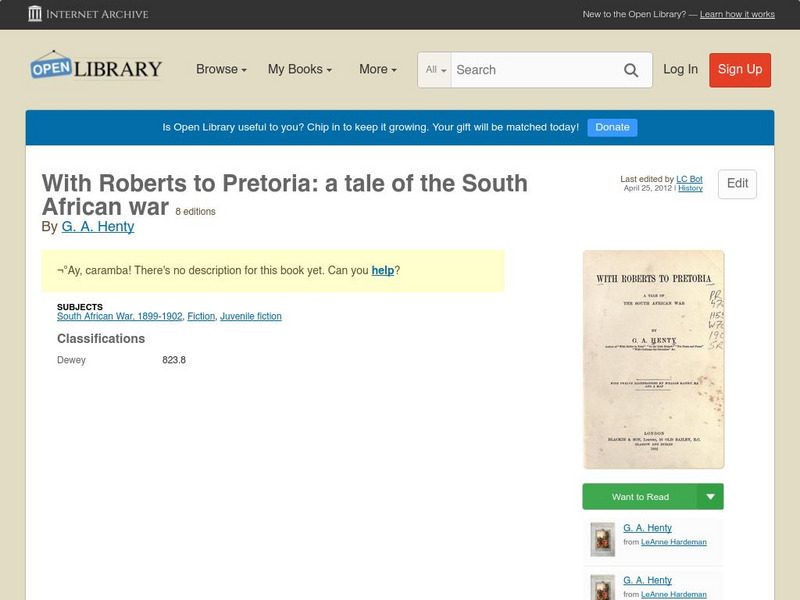 Open Library: With Roberts to Pretoria: A Tale of the South African War eBook Open Library: With Roberts to Pretoria: A Tale of the South African War eBook