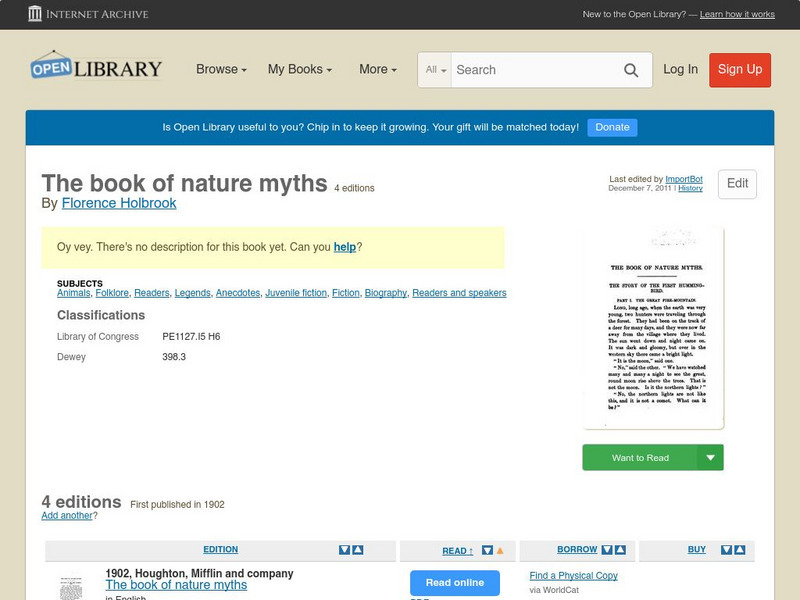 Open Library: The Book of Nature Myths eBook Open Library: The Book of Nature Myths eBook