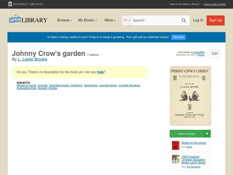 Open Library: Johnny Crow's Garden by L. Leslie Brooke Primary Open Library: Johnny Crow's Garden by L. Leslie Brooke Primary