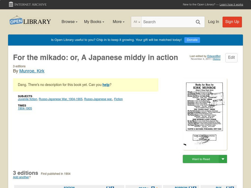 Open Library: For the Mikado: Or, a Japanese Middy in Action eBook