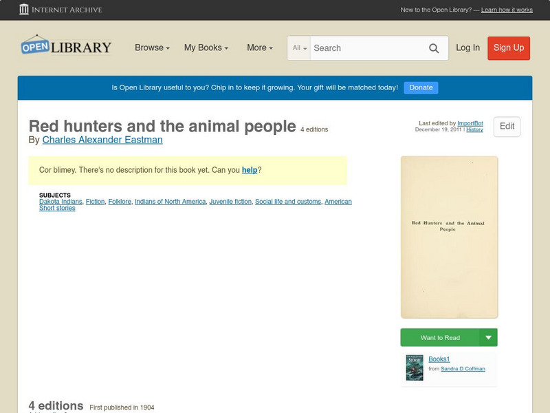 Open Library: Red Hunters and the Animal People eBook