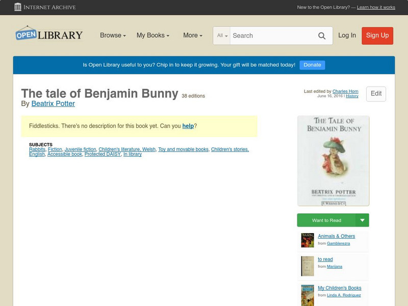 Open Library: The Tale of Benjamin Bunny eBook