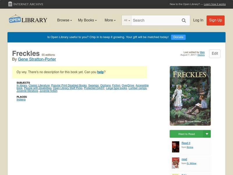 Open Library: Freckles eBook Open Library: Freckles eBook