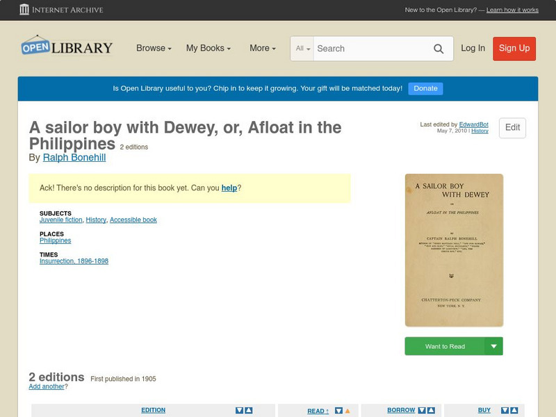 Open Library: A Sailor Boy With Dewey, Or, Afloat in the Philippines eBook