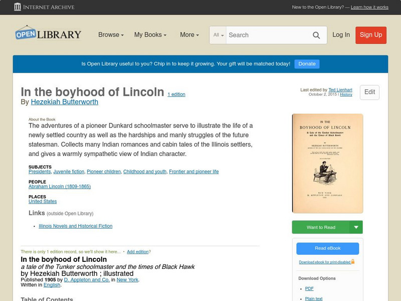 Open Library: In the Boyhood of Lincoln eBook