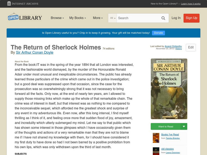 Open Library: The Return of Sherlock Holmes eBook Open Library: The Return of Sherlock Holmes eBook
