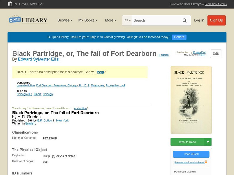 Open Library: Black Partridge, Or, the Fall of Fort Dearborn eBook Open Library: Black Partridge, Or, the Fall of Fort Dearborn eBook