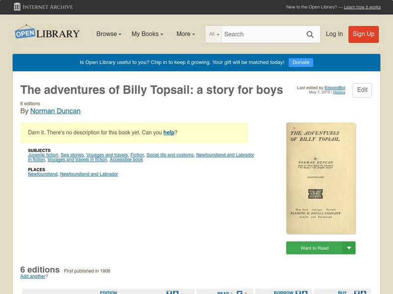 Open Library: The Adventures of Billy Topsail: A Story for Boys eBook Open Library: The Adventures of Billy Topsail: A Story for Boys eBook