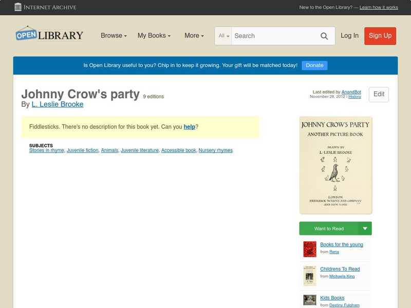 Open Library: Johnny Crow's Party by L. Leslie Brooke Primary