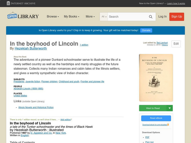 Open Library: In the Boyhood of Lincoln eBook