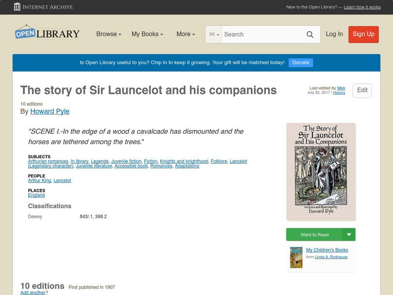 Open Library: The Story of Sir Launcelot and His Companions eBook