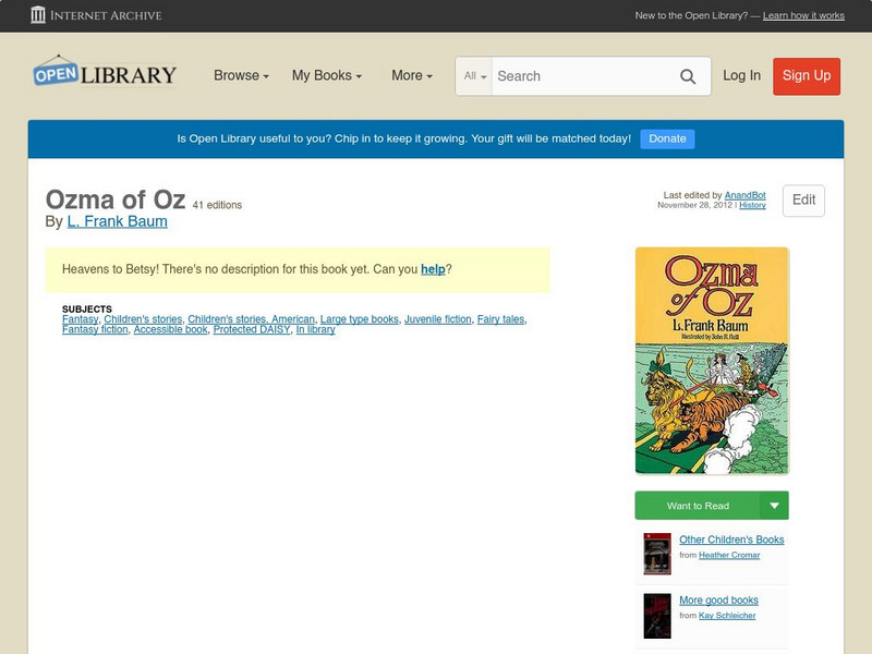 Open Library: Ozma of Oz eBook