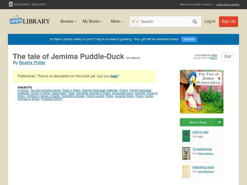 Open Library: The Tale of Jemima Puddle Duck by Beatrix Potter eBook