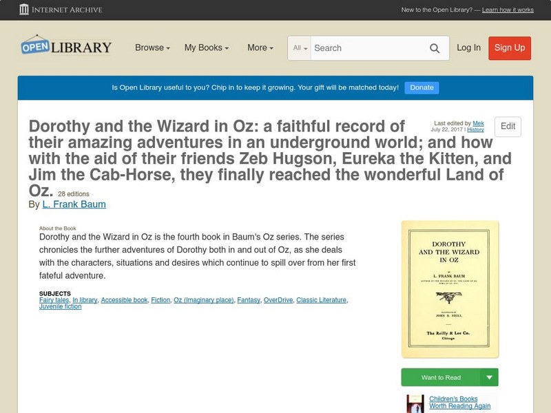 Open Library: Dorothy and the Wizard in Oz eBook Open Library: Dorothy and the Wizard in Oz eBook