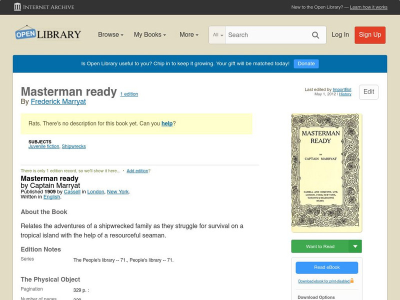 Open Library: Masterman Ready eBook