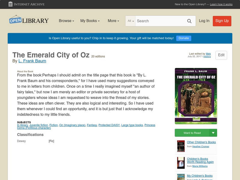 Open Library: The Emerald City of Oz eBook