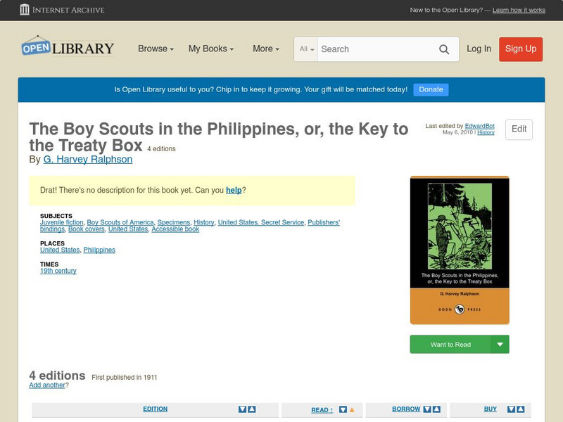Open Library: The Boy Scouts in the Philippines, Or, the Key to the Treaty Box eBook