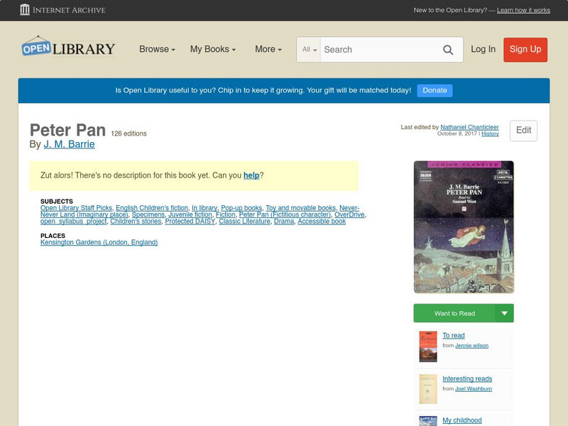 Open Library: Peter Pan eBook Open Library: Peter Pan eBook