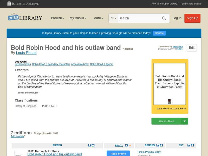 Open Library: Bold Robin Hood and His Outlaw Band eBook Open Library: Bold Robin Hood and His Outlaw Band eBook